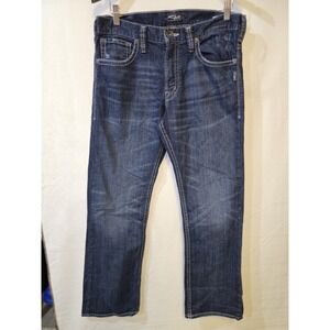 Silver Jeans Zac Men's Tag (33x32) Dark Wash Whiskering Bootcut Western